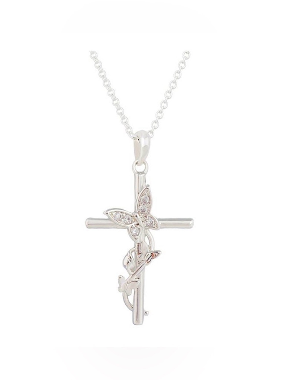 Gratitude & Grace Silver Butterfly Cross Necklace NWT